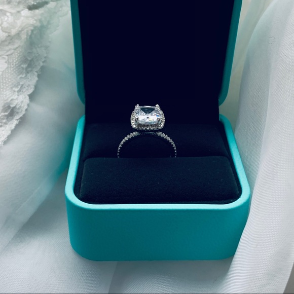 3.25Ct Halo Sterling Silver 925 Cushion Cut Engagement Solitaire Ring - Picture 6 of 8